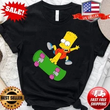 Bart Simpson Skateboard T-shirt, Simpsons Family T-shirt REPRINT S-5XL