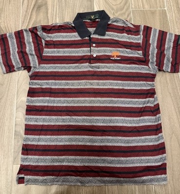 VTG PGA West Lyle & Scott Golf Polo Patterned Shirt Sz Large Red Black Gray