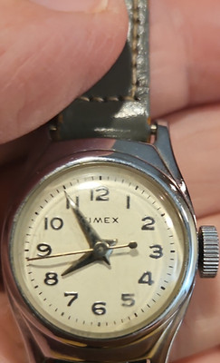 Timex Vintage Mechanical  Silver Analog Women's watch with Gray Leather Strap 