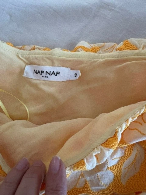 VETEMENTS NAF NAF abito donna taglia 40 fiore monospalla volant giallo casual hawaiano