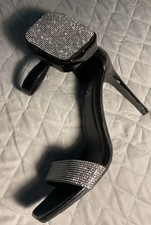 Women s Black Rhinestone Block Heel Ankle Strap Sandals - Size 10