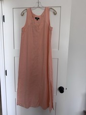 DKNY Maxi Linen Dress Size S Peach V-neck Wide Strap Side Slits Vacation Coastal