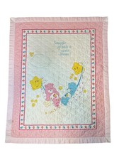 Vintage Care Bears Crib Quilt Blanket Snuggle Up With a Sweet Dream 43x34 Pink