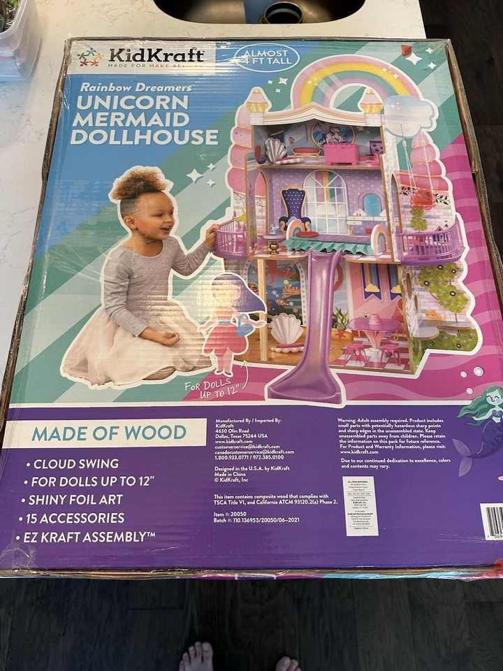KidKraft彩虹梦想家独角兽美人鱼木制娃娃屋4英尺高 — 第 4/4 张图片