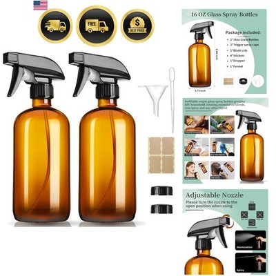 16oz Amber Glass Spray Bottles,2 Pack Glass Spray Bottles Refillable Empty Bo...
