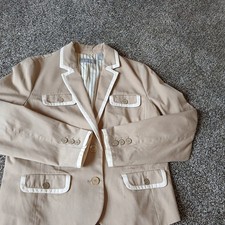 Liz Claiborne Womens Tan Cotton Blazer Jacket Large Tailored Casual Button Front