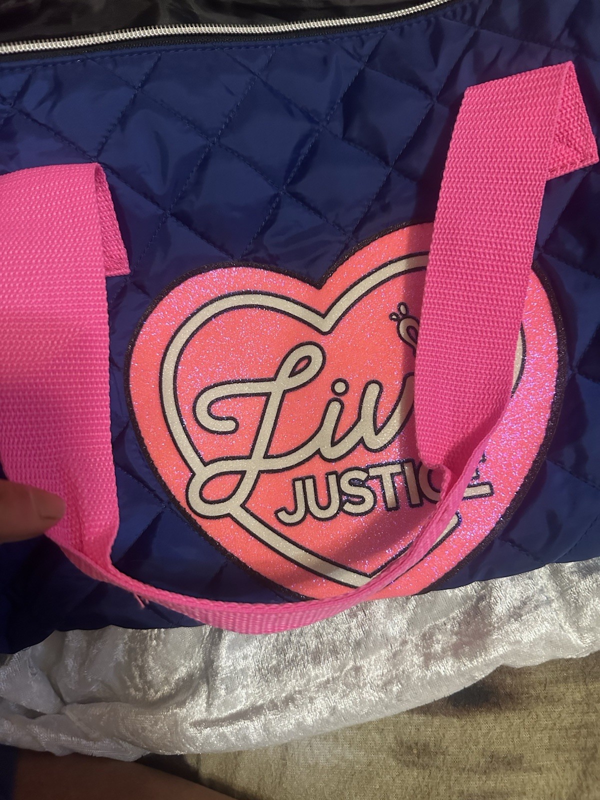 Justice Duffel Gym Bag Tote Pink Blue Quilted Sparkles Live Justice