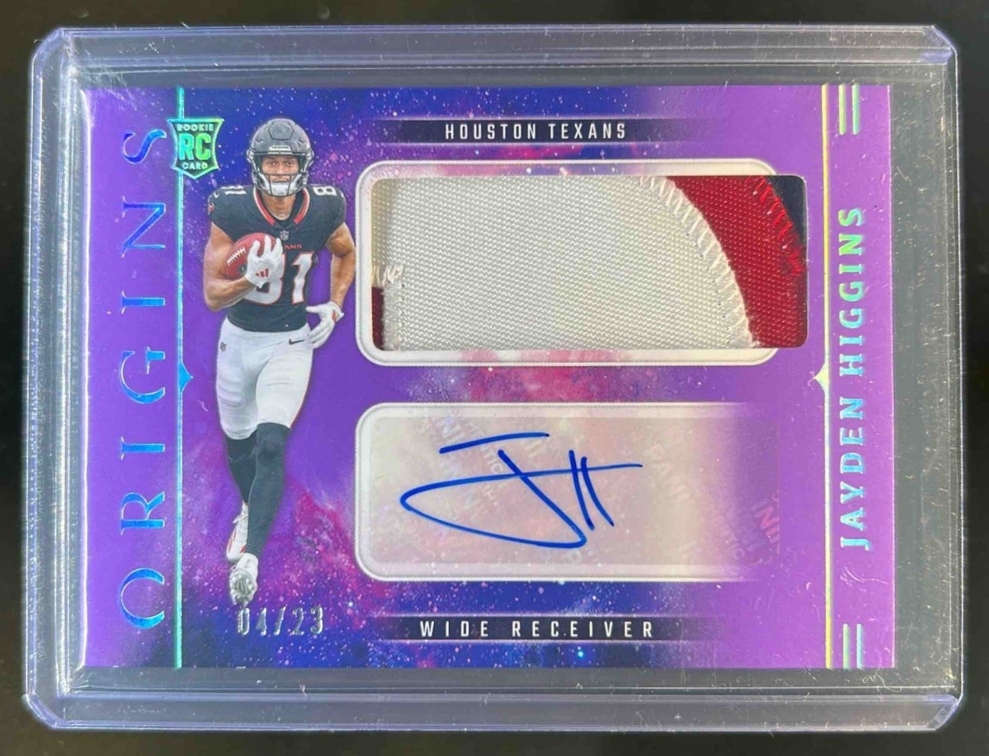 2025 Panini Origins Jayden Higgins Rookie Jumbo Jersey Auto Patch Purple RC #/23