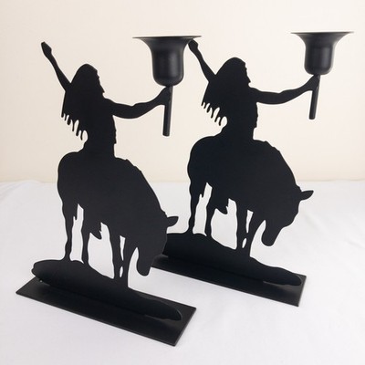 Unbranded Taper Candle Holder Pair Black Native American Horse Silhouette Decor
