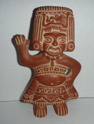 Vintage Tonaca Mexico Art Red Clay AZTEC MAYAN Tribal Statue Pottery