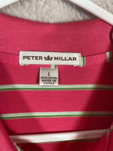 Peter Millar Striped Cotton Polo Golf Short Sleeve Shirt Mens Large Pink White - Picture 3 of 5