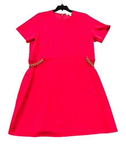 NOWA Michael Kors Wome Plus Size Łańcuszek-Wykończenie Sukienka z krótkim rękawem Różowa Rozmiar 2X Fabrycznie nowa z metką