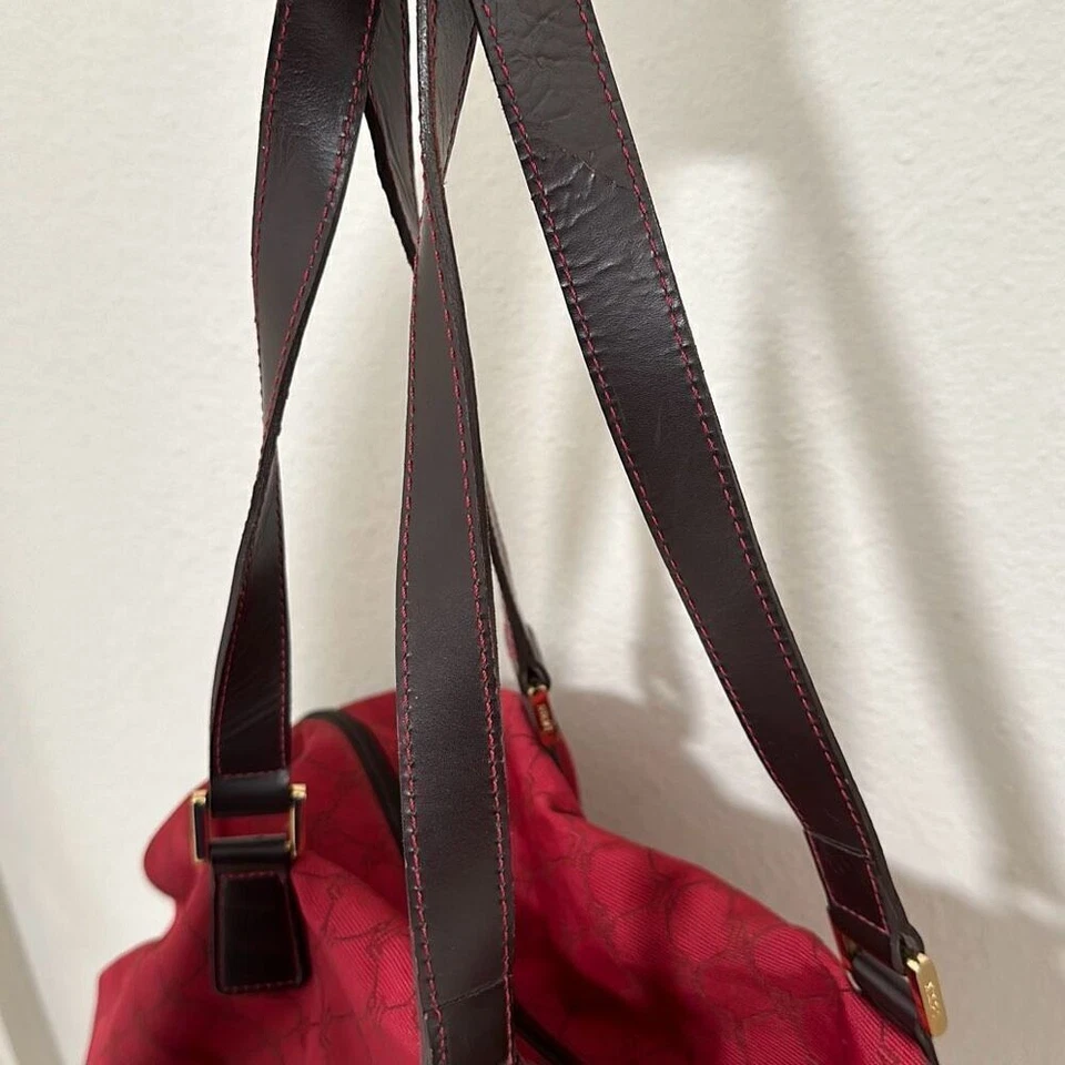 Bolso de Mano Vintage Años 2000 Para Mujer Rojo Firma Cuero Borde Lona OS Foto 4 de 4