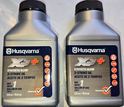 (2) Husqvarna XP Plus 2.6 oz 50:1 Synthetic 2-Stroke Oil 593152301, Pack of Two