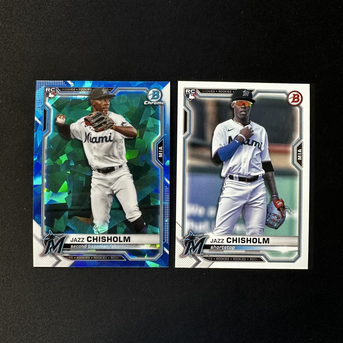 2021 Bowman Chrome Sapphire Jazz Chisholm Rookie RC #57 + Base #71