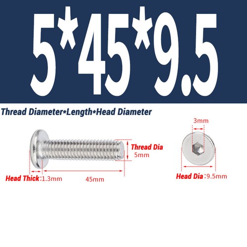 5/10pc M2-M12 A2 Allen Hex Hexagon Socket Ultra Thin Flat Wafer Head Screw Bolt - Picture 75 of 151