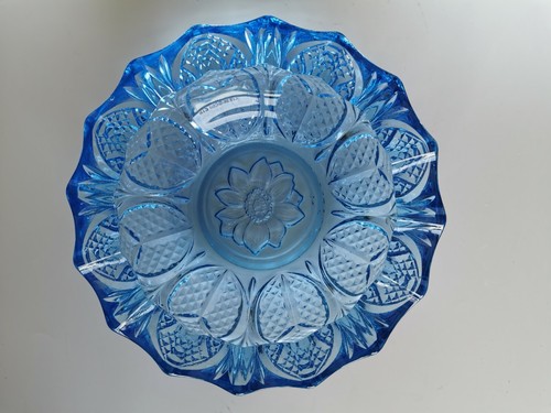 Tolle Vintage hellblau Kristall Glas Salat Obst schwere Schüssel Böhmen? "8" - Bild 9 von 9