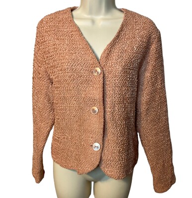 First Option Button Up Shrug Knit Cardigan Sweater Women's Medium 80's VTG Coral