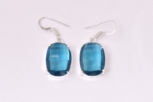 925 Sterlingsilber Handgefertigt Blauer Topas Ovale Form Blende Ohrringe Tages - Bild 6 von 10