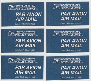 Air Mail Labels 19-B March 1995, 6 Individual, In Mint Condition (A1)