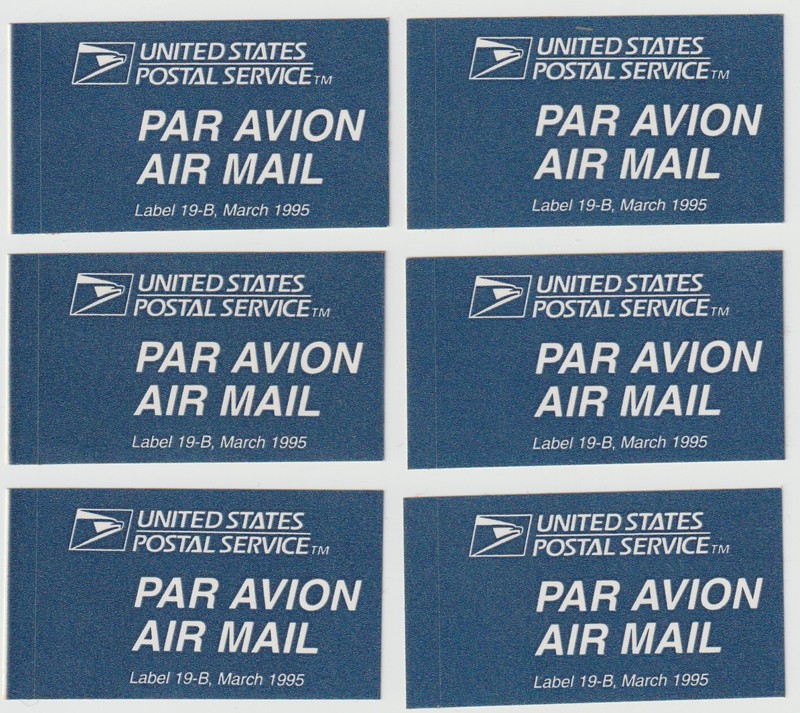 Air Mail Labels 19-B March 1995, 6 Individual, In Mint Condition (A1)