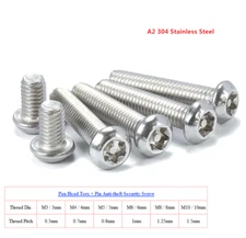 M3/4/5/6/8/10 Pan Head Torx+Pin Anti-theft Security Screw Bolts,A2 304 Stainless