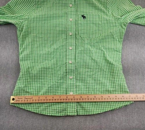 Abercrombie & Fitch Shirt Girls Youth Juniors Sm Green Gingham Check Long Sleeve - Picture 21 of 22