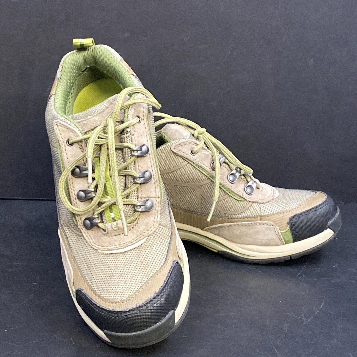 Womens LL Bean Tan Green Leather Weatherproof Tek 2.5 Hiking Shoes Outdoor 7.5 M
