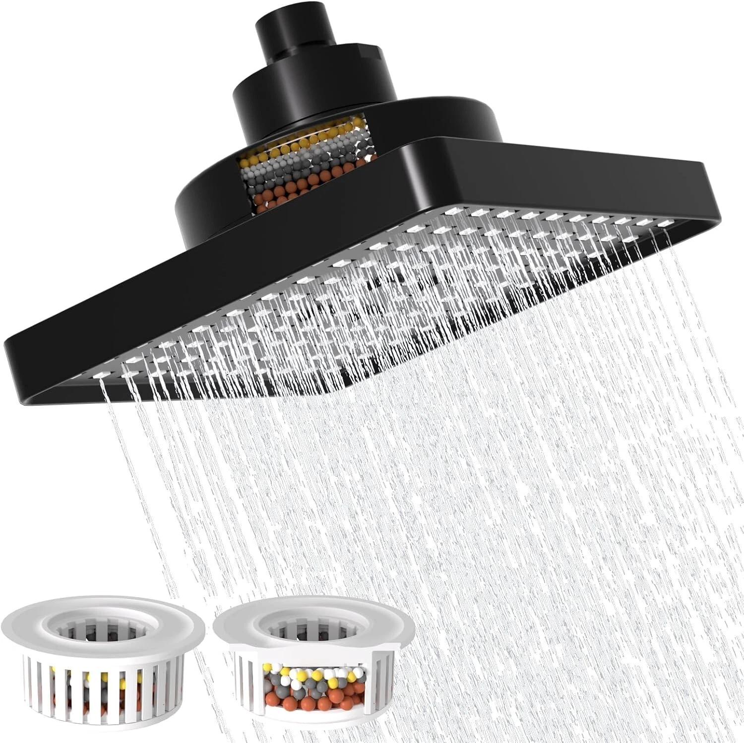 Rain Shower Head with Filtered, 6 Inch Square Filter Showerhead High Pressure Ov