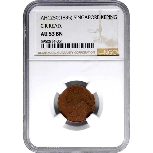 1835 Netherlands East Indies, CR Read Singapore Keping Merchant Token, NGC AU 53