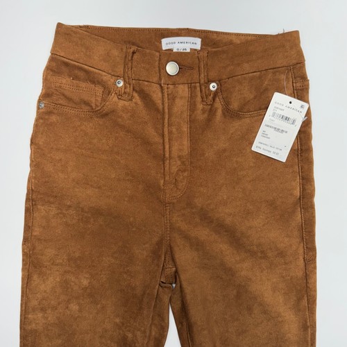 NEW Good American Good Waist Faux Suede Pants in Tobacco Brown Women's Size 0/25 - Picture 4 of 13