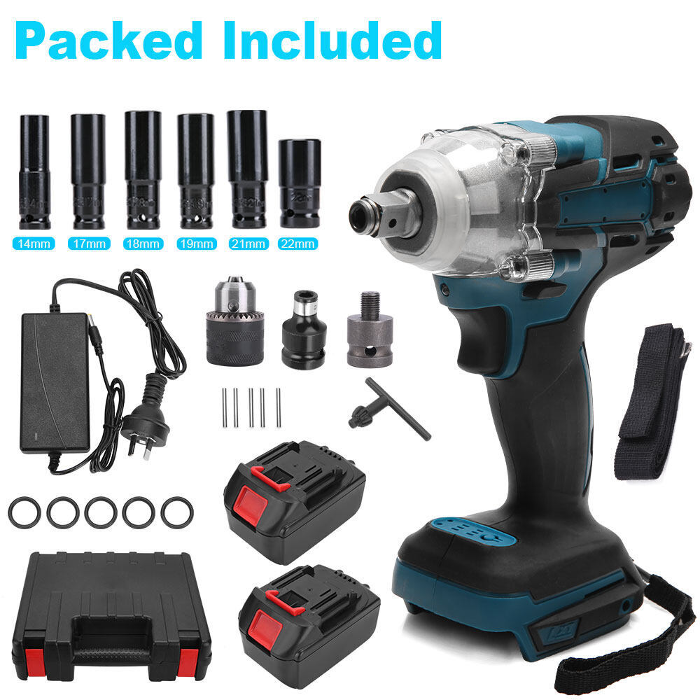 18V 1/2" Brushless Wrench Impact Rattle Gun Tool Battery Charger Socket