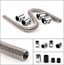 48" Stainless Steel Radiator Flexible Coolant Water Hose W/ Caps Kit Universal