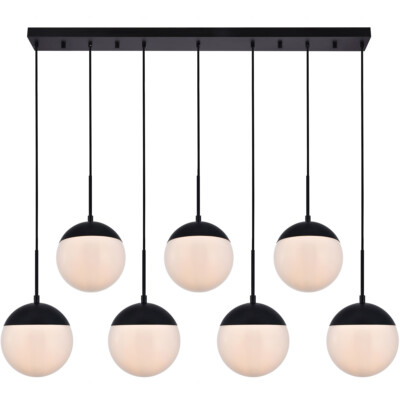 Chandelier 7 Light Black Pendant Frosted Glass Foyer Dining Room or Kitchen 54''