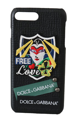 DOLCE & GABBANA Phone Case Black Free Love Patch Leather iPhone 7 Plus RRP $500