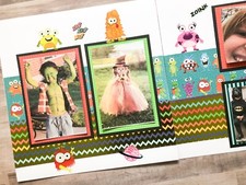 Premade Alien Scrapbook Pages, 12 by 12 Halloween Layouts, Alien Halloween Pages
