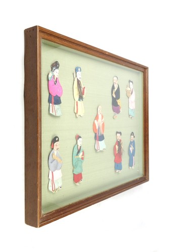 Rare Vintage Chinese Framed Painted Silk Embroidery of Nine Immortals Vintage - Picture 7 of 8