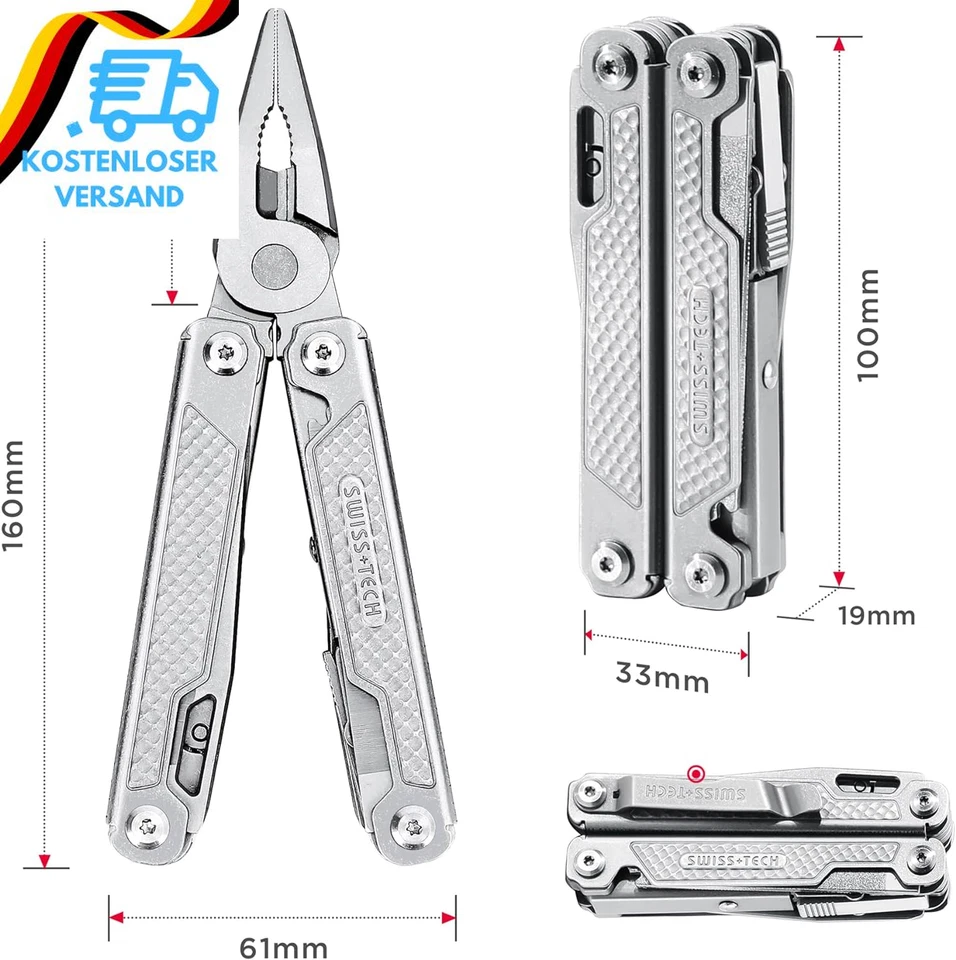 Swiss+Tech Multifunktionszange Aus Edelstahl 17-IN-1 Faltbares Mulitool Multifun - Bild 3 von 4