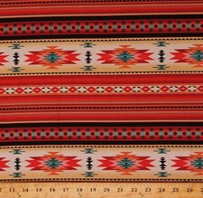 Cotton Southwestern Stripe Aztec Tuscon Red Fabric Print by the Yard D362.41