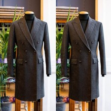 Dark Gray 100 Cashmere Men's Long Overcoats Business Double Breasted Jackets