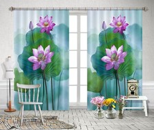 3D Watercolor Lotus O2420 Photo Curtain Printing Fabric Window Eve 2023