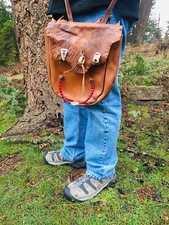 Leather Beaded Mountain Man Possible Bag, Glass Crow Style Beads, Abalone Shell