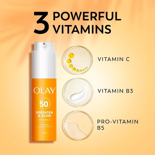 Olay Vitamin C Brighten & Glow 3In1 Moisturising Fluid SPF50+ Hydrating Skincare - Picture 5 of 11