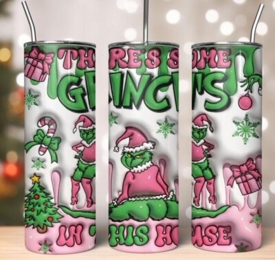 GRINCH PINK STRIPPER BOOTY KNEE BOOT CHRISTMAS 20 OZ STAINLESS STEEL TUMBLER CUP