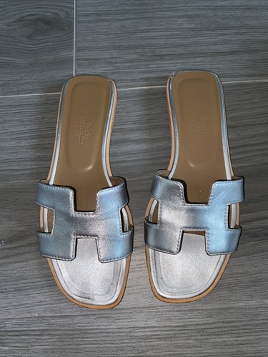 hermes sandals silver