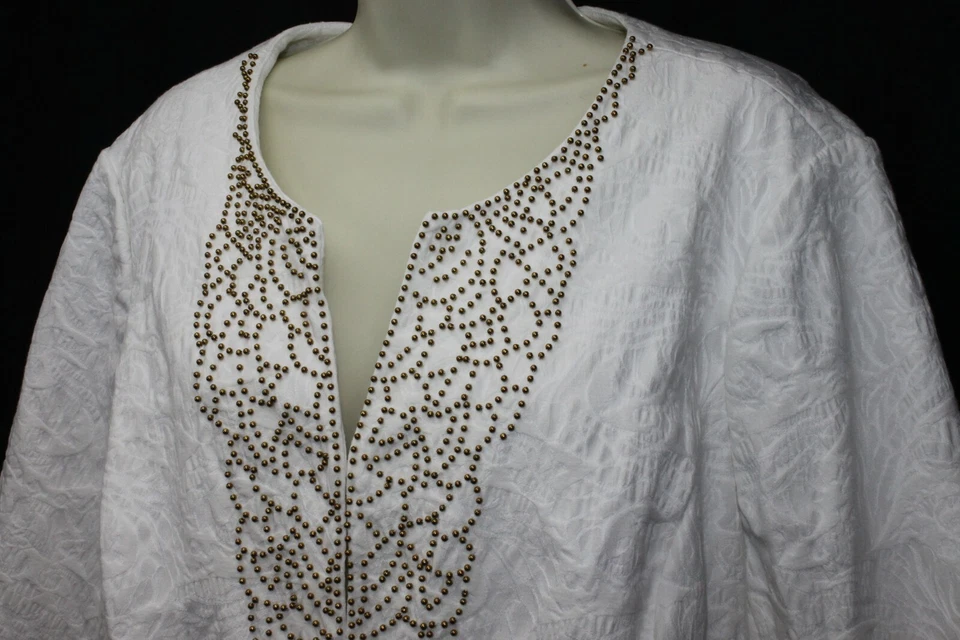 Jones New York Woman Blazer Jacket White Texture Beaded Detail Long Cotton 2X - Image 4 of 4