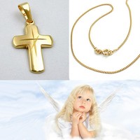Kleines Baby Taufe Kommunion Konfirmation Kreuz Echt Gold 750 Mit Silber Kette
