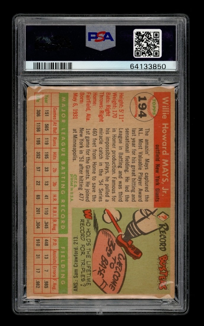 1955 Topps Set-Break #194 Willie Mays PSA 4 VG-EX view 2