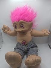 Treasure Troll Plush Doll Pink Hair Pink Eyes Diamond Jewel 17  VTG -body dirty