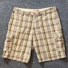 Dockers Cargo Shorts Mens W38 Relaxed Fit Plaid Beige Olive Cotton Flat Front